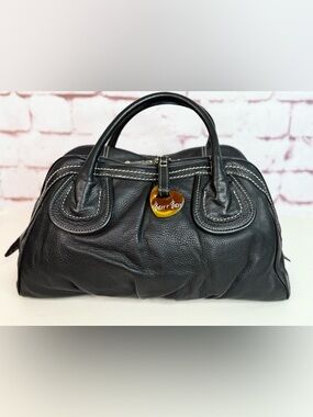 BARR + BARR Black Pebbled Leather White Stitching Large Doctor Bag Satchel NWOT